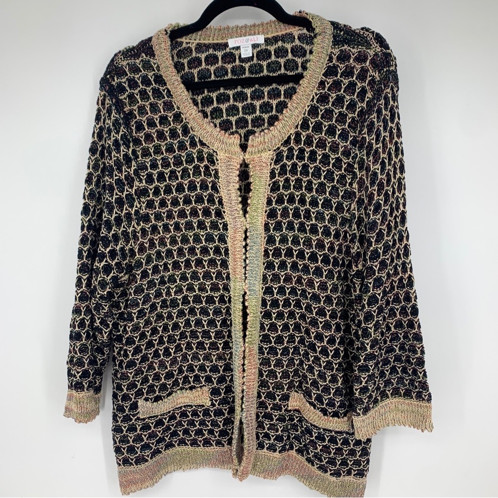 Roz and Ali women’s 2X‎ cardigan sweater sparkle thread gold party date night